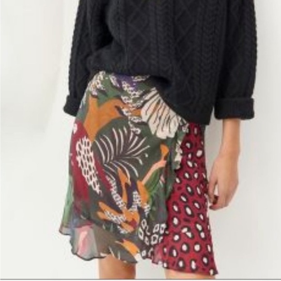Anthropologie FARM Rio Belen Wrap Jungle Print Wrap Ruffle Mini Skirt Small - Picture 1 of 11